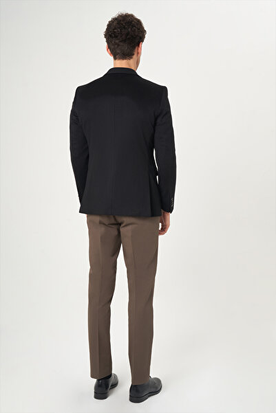 Bisse Erkek Modern Fit Mono Yaka 2 Düğmeli Çift Yırtmaçlı Ceket Sıyah