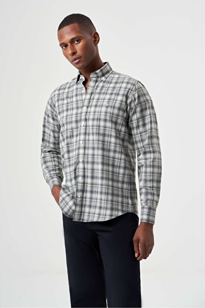 Bisse Regular Fit Uzun Kollu Flanel Ekoseli Yeşil Erkek Gömlek