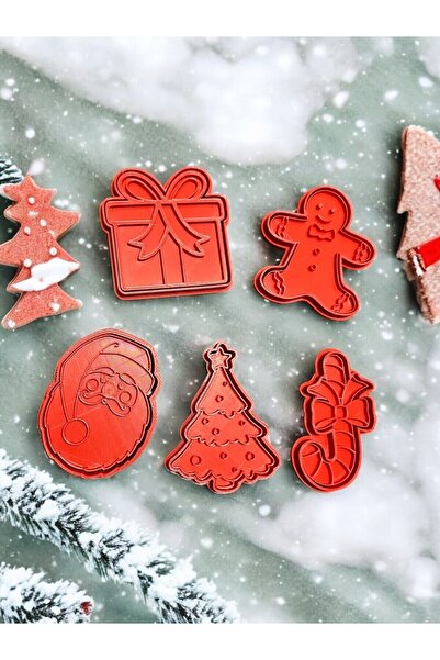 tekmation Yılbaşı Temalı Kurabiye Kalıbı, 5'li Kurabiye Kalıbı Kırmızı Renk