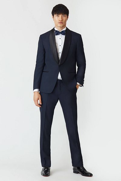 Bisse Men's 6 Drop Regular Fit Shawl Collar Slitless Tuxedo Navy