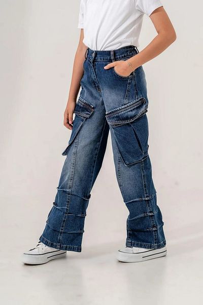 GİYİCEM Girl's Pocket Detailed Pleated Jeans