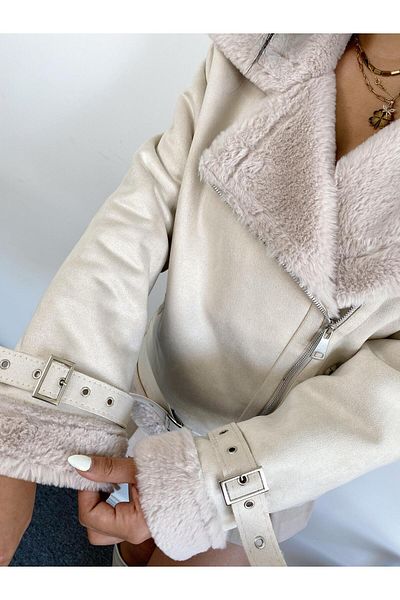 MyLook Furry Belted Long Suede Coat
