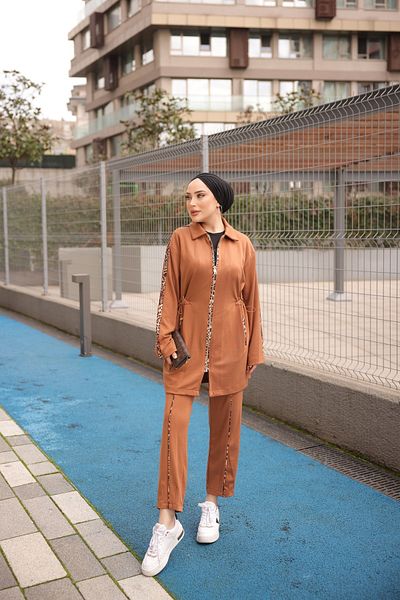 MİMİ Luxury Wear Hijab Tracksuit Set Zippered Double - Tunic Pants