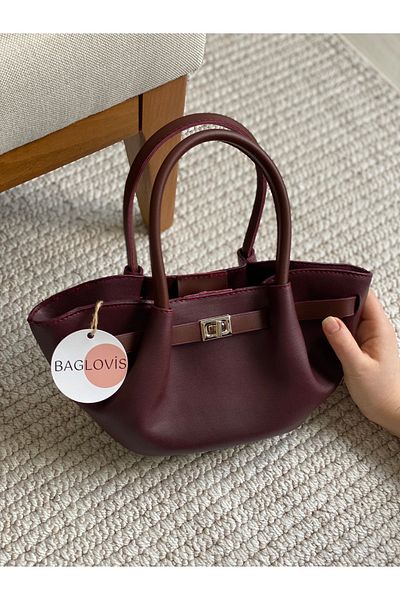 BAGLOVİS حقيبة كتف نسائية صغيرة الحجم باللون الأحمر الداكن مع تفاصيل قفل أمامي