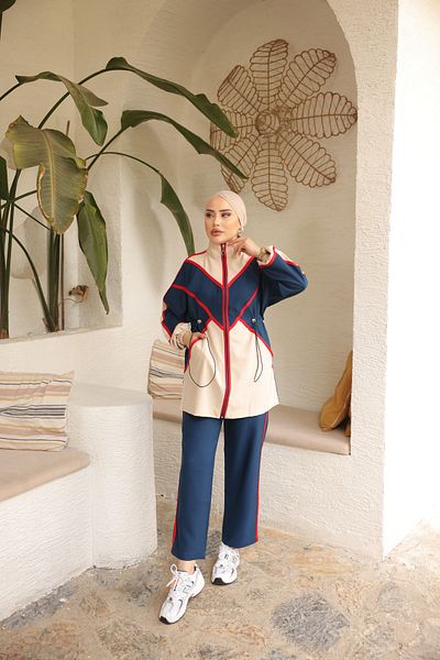 MİMİ Luxury Wear Γυναικείο κρεπ Σετ διπλό με χιτζάμπ τουνίκ και παντελόνι