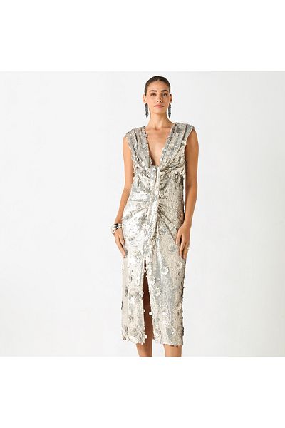 Iconic Sequin Embellished Sleeveless Dress With V-neck And Slit