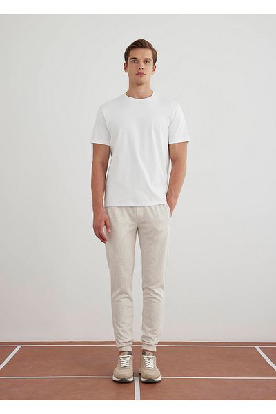 Boris Becker Beige Striped Knitted Fabric Elastic Waist Jogger