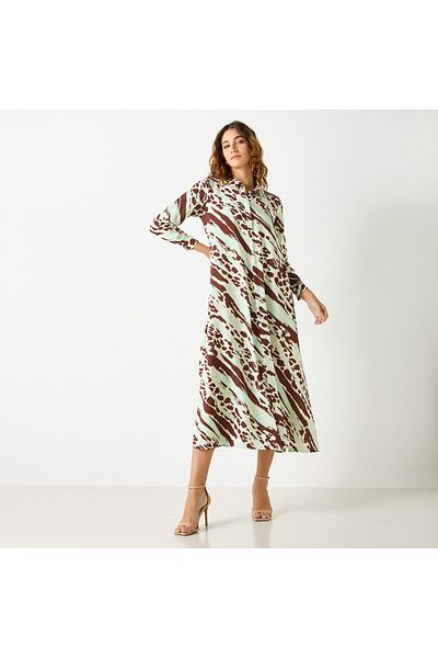 Iconic Printed Shirt Dress With Collar And Long Sleeves