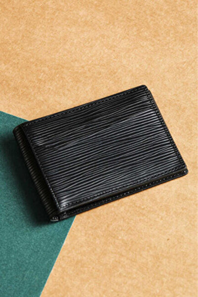 Bisse Men's Laser Patterned Leather Business Card Black