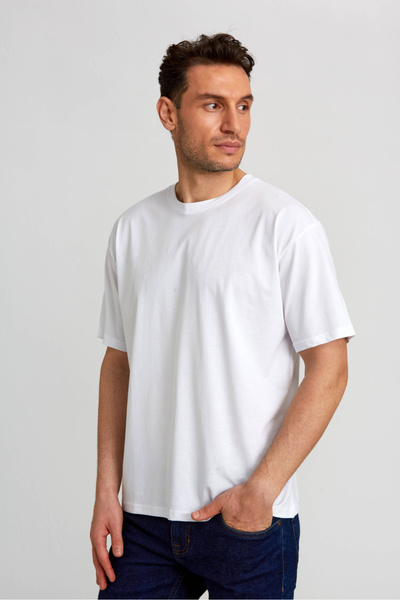 Bisse Basic Oversize Beyaz Erkek T-Shirt