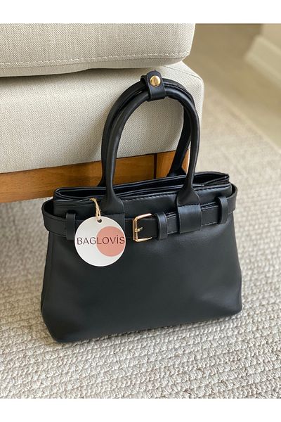 BAGLOVİS حقيبة كتف نسائية سوداء متوسطة الحجم مع إبزيم حزام أمامي