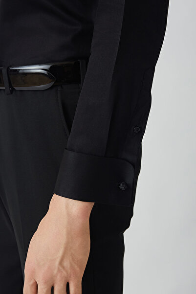 Bisse Slim Fit Uzun Kollu Sıyah Ata Yaka Erkek Gömlek