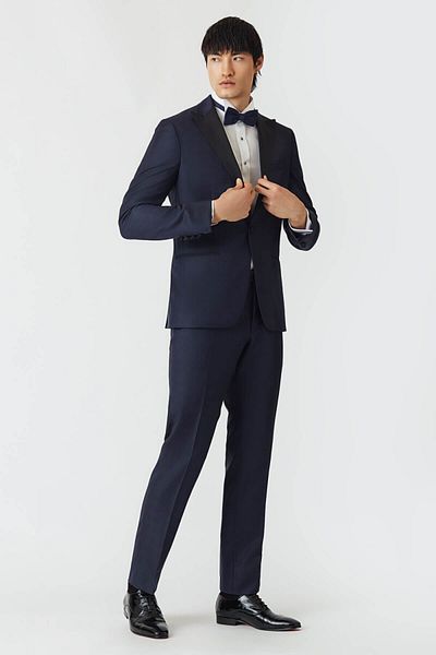Bisse Men's Regular Fit Pointed Collar Tuxedo Navy