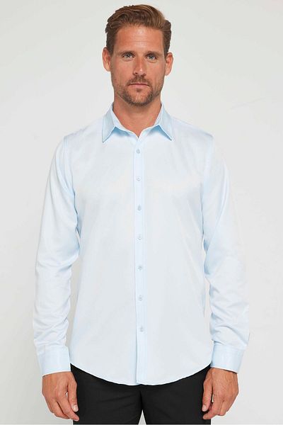 Tudors Cămașă Albastră Slim Fit pentru bărbați - mânecă lungă, cravată, respirabilă, patru anotimpuri
