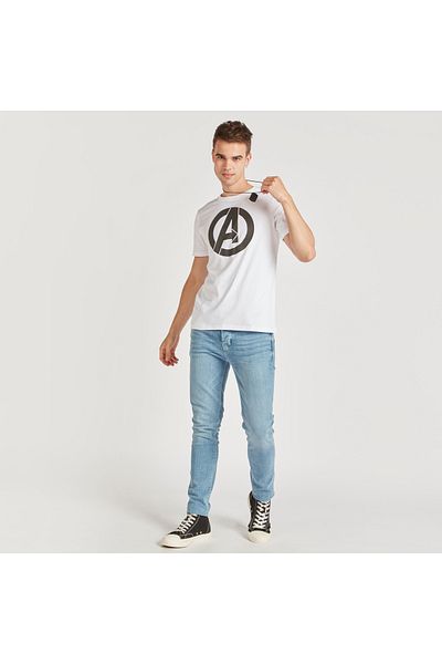 SP Characters Avengers Print Crew Neck Slim Fit T-shirt with Short Sleeves