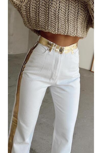 mydukkan.co White Palazzo Jeans - Luvi Side Stripe Detailed