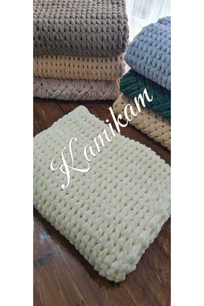 KAMİKAM 100x150 Плюшевий оксамитовий плед для телевізора - м'який, ручної роб...