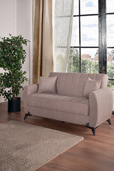 Kilim Mobilya Linda İki Kişilik Kanepe Yüksek Ayaklı Açık Kahverengi