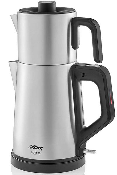 Arzum Teekocher, elektrischer türkischer Teekessel, Edelstahl, 1800 W Leistung, 1,8 l Wasserkocher, 1 l Teekanne