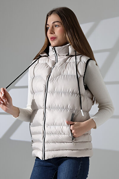 B.HE.Z Кам'яного кольору гелеве наповнення надувний жилет з капюшоном - знімний замок-блискавка та внутрішні кишені