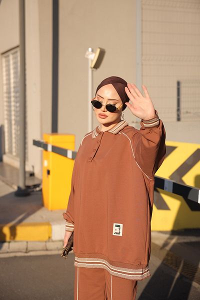 MİMİ Luxury Wear Γυναικείο Σετ Φούτερ Polo Neck Oversize - Σετ δύο τεμαχίων