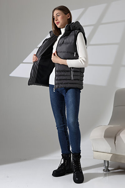 B.HE.Z Сірий жіночий надувний жилет - знімний замок-блискавка, капюшон і внутрішні кишені
