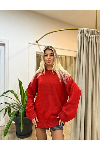 POODLE Pulover de damă oversize cu gât crew tricotaj