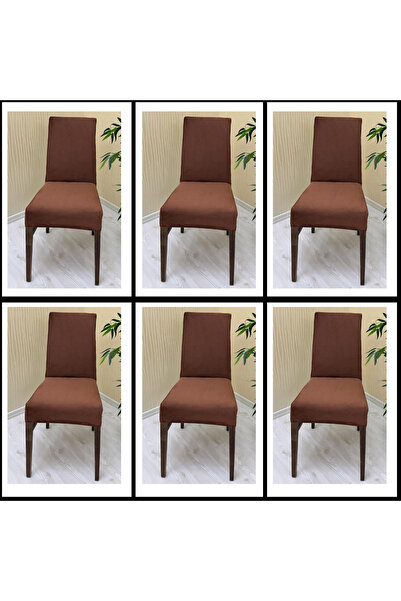 Home 6 Adet Süet Detaylı Angora Kumaş Sandalye Kılıfı Yıkanabilir Likralı Esnek Lastikli, Sandalye Örtü