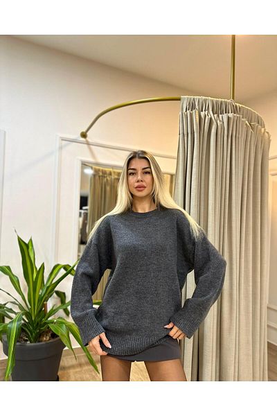 POODLE Pulover de damă oversize cu gât crew tricotaj