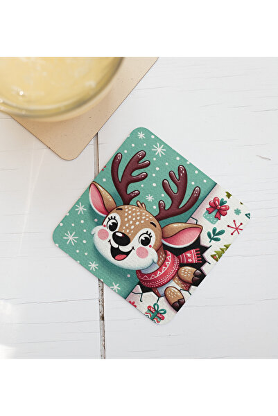 Nino Store لطيف الرنة عيد الميلاد تحت عنوان 7.5*7.5 سم هدية مربعة مطبوعة كوستر