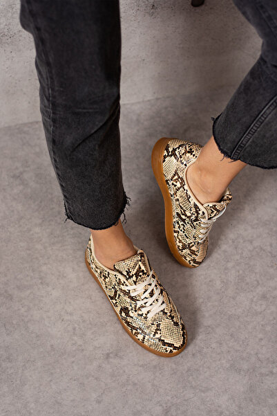 Yula Fashion Shoes Lera Béžová Snake Vzorovaná Neformální sportovní obuv Sneaker