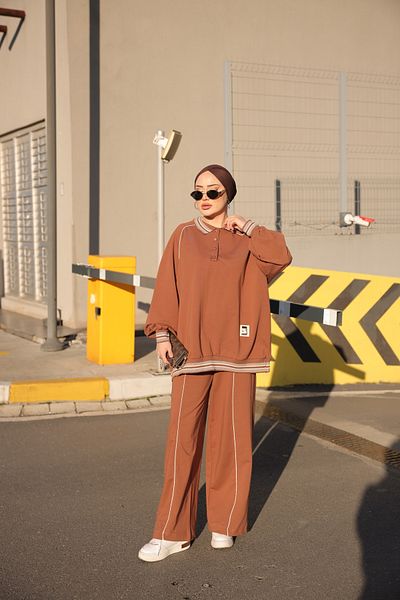 MİMİ Luxury Wear Γυναικείο Σετ Φούτερ Polo Neck Oversize - Σετ δύο τεμαχίων