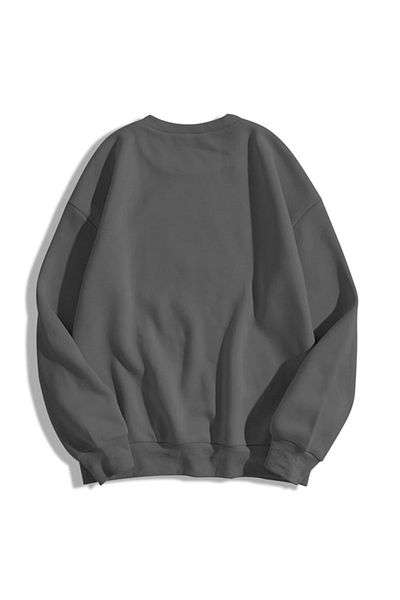 Moderk Unisex Oversize Füme Gri Bisiklet Yaka Sweatshirt 3 Iplik