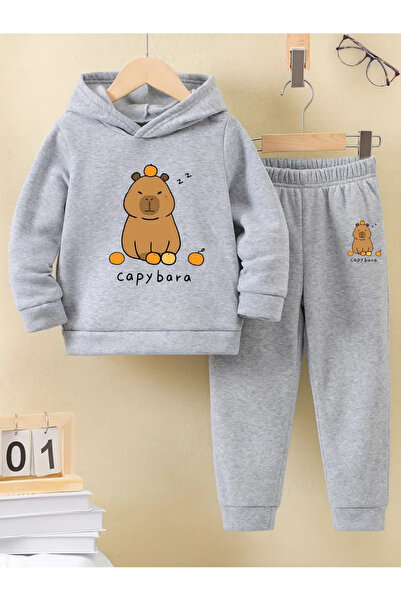 Elfa Tekstil طقم بدلة رياضية قطنية للأطفال مطبوعة بغطاء للرأس للجنسين