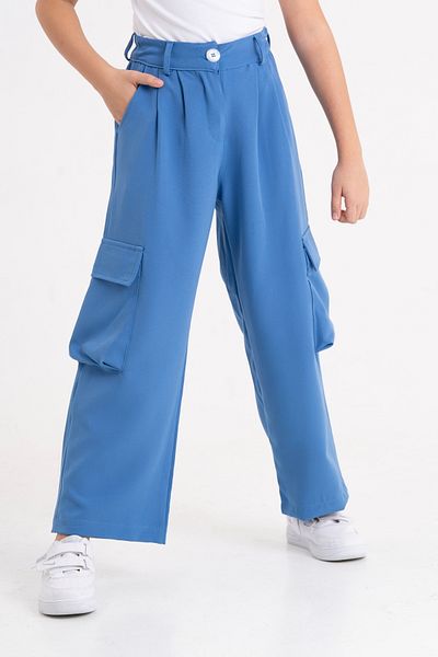 GİYİCEM TEKSTİL Girl's Double Cargo Linen Trousers 2540
