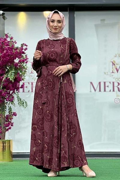 MissWhence Burgundy Jacquard Silk Dress - Zipper Detail