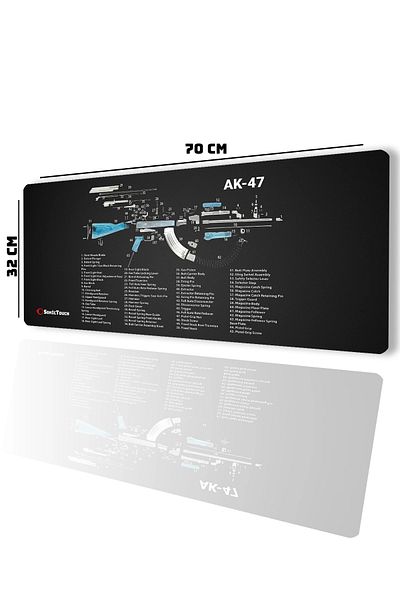 SonicTouch Схема на частите на АК-47, геймърска безшевна, устойчива на течности, черна подложка за клавиатура и мишка, 32x70 см