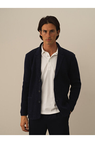 Xint Erkek Lacivert Regular Fit Triko Yün Ceket