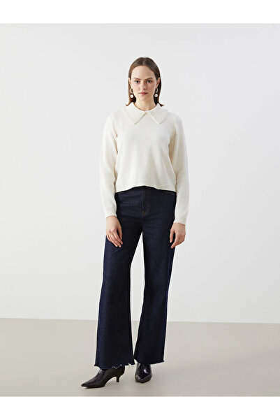LC Waikiki Lcw Modest Ecru Polo Neck Stoned Women's Knitwear Sweater