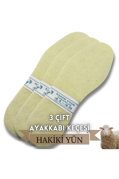 Rasim Uyar 3 Çift Hakiki Yün Termal Ayakkabı Keçesi - Kışlık Sıcak Tutan Taba...