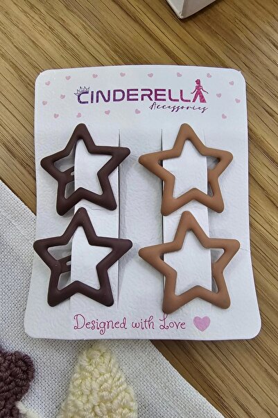 Cinderella 4-dijelne mat mlečno i tamno smeđe zvezdaste kopče za kosu - za decu