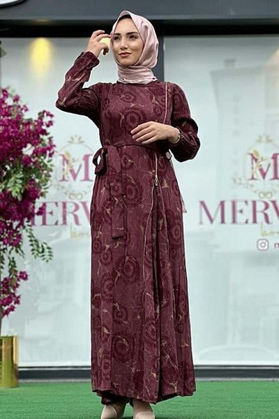 MissWhence Burgundy Jacquard Silk Dress - Zipper Detail