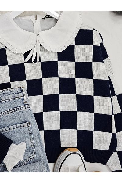 Modamorfo Pullover mit Schachbrettmuster