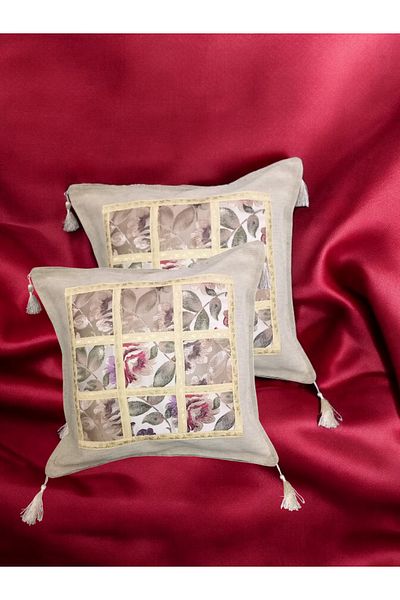 AYŞEM 43X43 Tasseled Decorative Patterned Throw Pillow Cover 2 Pieces of Linen Look Upholstery Fabric