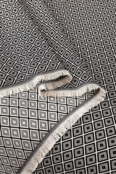 Denizli Concept Black Double Diamonds Pike - 100% Cotton - Multi-Purpose Geometric Patterned Bedspread