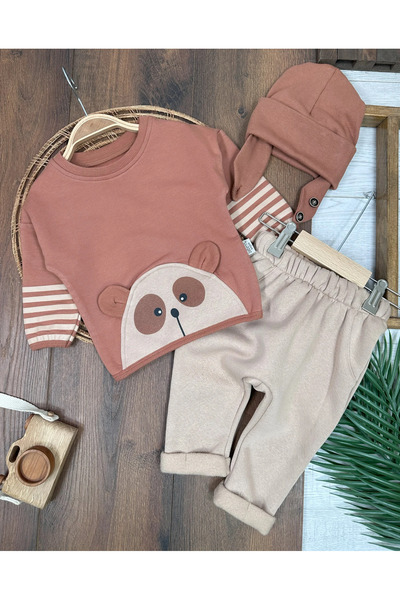 tiwitibaby طقم بيبي بوي كبير الحجم مكون من 3 قطع بأكمام مخططة ومطبوعة على شكل...