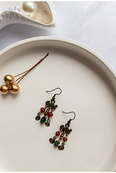 BeuBella Aksesuar Etnik Model Renkli Çin Kristali Bohem Küpe