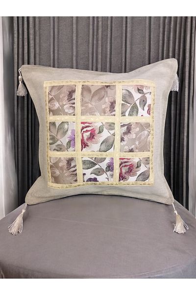 AYŞEM 43X43 Tasseled Decorative Patterned Throw Pillow Cover, 1 Piece of Linen Look Upholstery Fabric