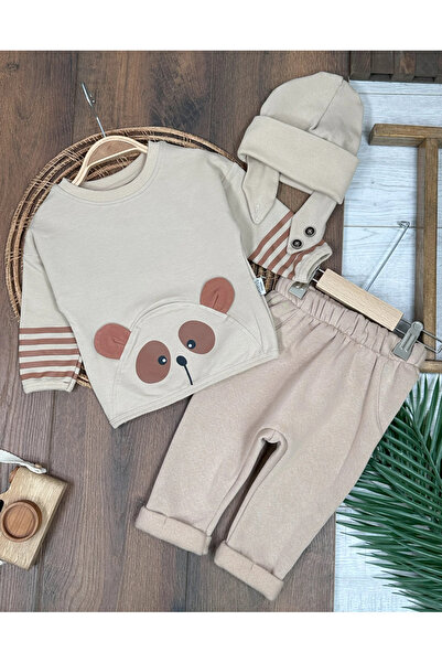 tiwitibaby طقم بيبي بوي كبير الحجم مكون من 3 قطع بأكمام مخططة ومطبوعة على شكل...