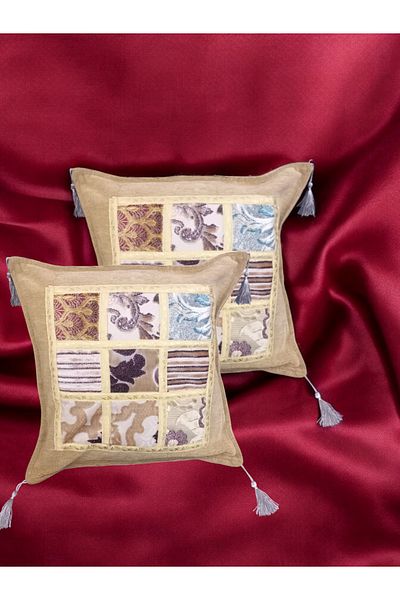 AYŞEM 43X43 Tasseled Decorative Patterned Throw Pillow 2 Pieces of Linen Look Upholstery Fabric